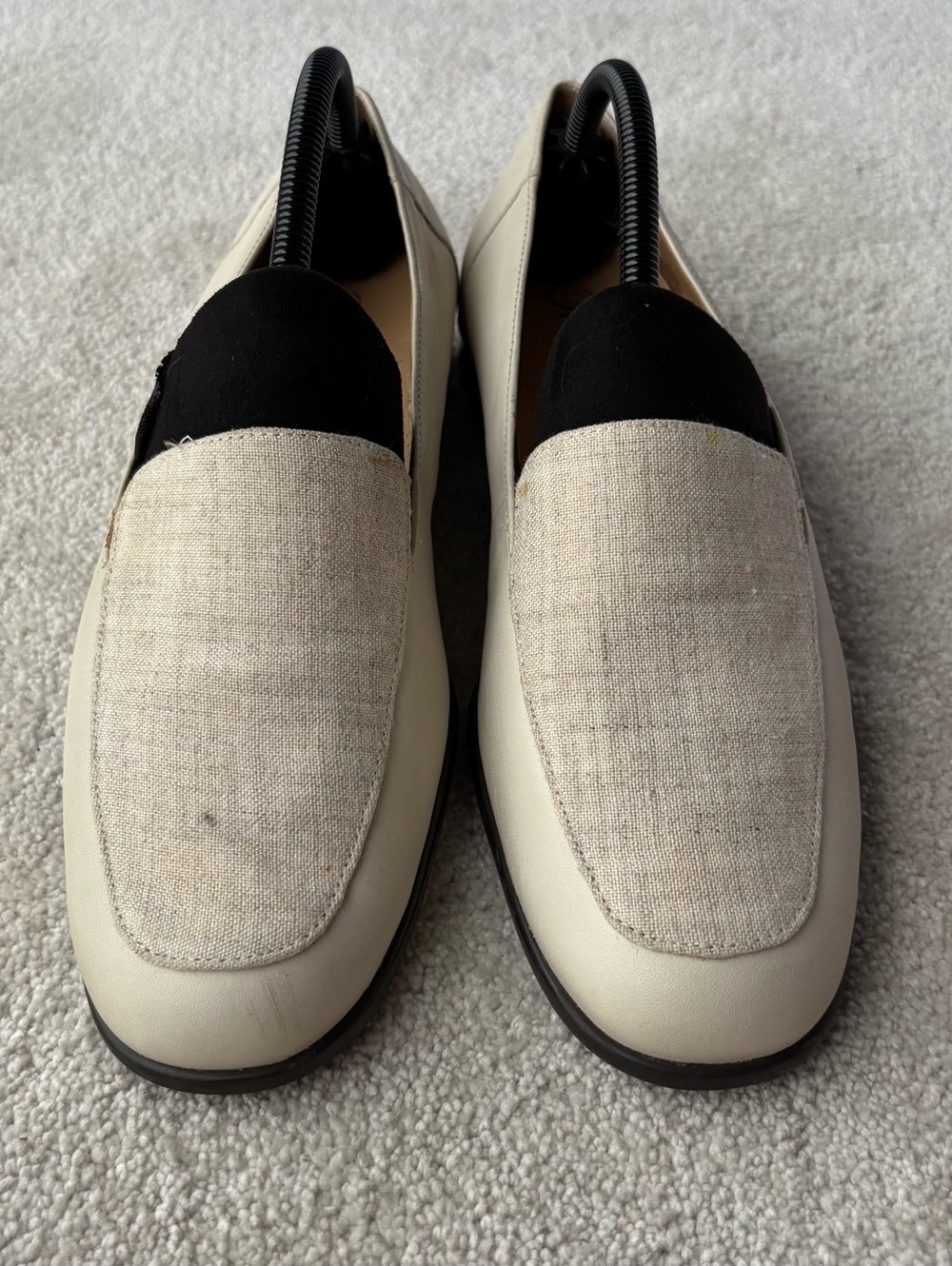 Trotters Two-Tone Slip-On Loafers in Cream, Linen & Leather